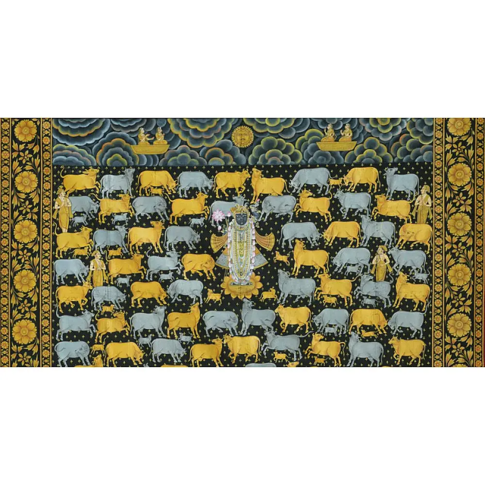 square Pichwai Painting ~ Raas . Gold Foil Work { 4 X 4.5 Feet }